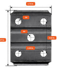 Tie plate from Trailer U Bolt Kit With Eight Seven Inch U Bolts For Five Thousand Two Hundred To Seven Thousand Pound Round Axles Three Inch Beam Half Inch Diameter With Two Inch Thread Pitch Includes Sixteen Half Inch Hex Nuts And Four Tie Plates Two Pack, showing hole dimensions.