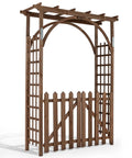 7.1Ft Wooden Garden Arbor With Gate And Picket Fences Lattice Sides Weather Resistant Arch Trellis For Climbing Plants Outdoor Yard And Wedding Decor No Fuss Entrance Way Accent Piece For Pathways And Backdrops