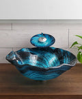USZWBY Bathroom Vessel Sink, Countertop Sink Bowl Tempered Glass Vanity Sink Bowl On The Top Creativity Art Vessel Bowl Sink with Drain Combo and Mounting Ring,Only Glass Basin, blue patterned design.