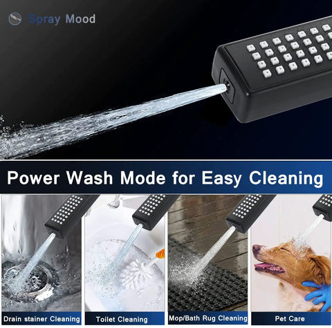 Demonstration of 8 Inch Matte Black Rain Shower Head With Hose 2 In 1 High Pressure Shower System in use for cleaning tasks