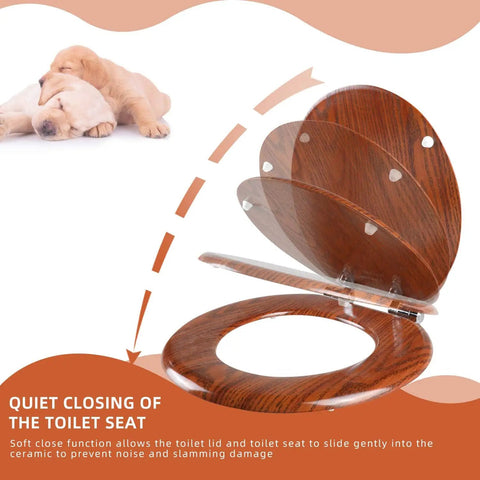 Round Toilet Seat Made From Molded Wood With Quietly Close Hinges And Quick Release No Fuss Easy To Install And Clean Brownish Red Finish For Round Toilets Comfortable Durable And Splash Resistant, shown with quiet closing feature
