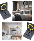 Rugged 10A Weatherproof Outdoor Power Outlet With Secure Cover For Caravans And RV Campers Heat Resistant Nylon Flame Retardant 250V Electrical Socket shown in bedroom and kitchen settings.