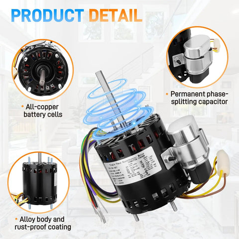 Refrigeration Fan Motor Replacement For D1127 D1123 D1124 D1126 D1152 D1154 1/12 HP showing motor details and components