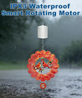 IPX3 Waterproof Smart Rotating Motor, battery powered wind spinner motor with hanging red metal spinner in rain