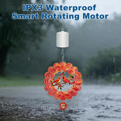 IPX3 Waterproof Smart Rotating Motor, battery powered wind spinner motor with hanging red metal spinner in rain