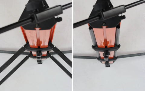 Fat Toad Column Dj Keyboard Stand Two Tier Mic Boom Adapter Sliding Tower For Digital Turntable close-up view of orange aluminum frame and support legs.
