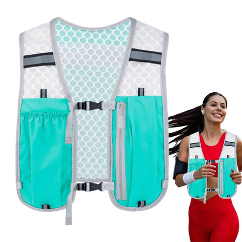 Go To Hydration Vest For Running And Trail Gear With Multiple Pockets Lightweight Hydration Backpack front view with runner