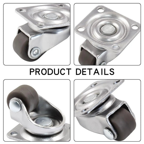 8 Pack Tiny Swivel Caster Wheels 1/2 Inch Diameter Low Profile Self Adhesive Steel Top Plate For Small Appliances Quiet Rollers