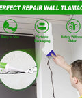 EZ Drywall Patch Kit With Waterproof Spackle And Heavy Duty Wall Mender applied to repair wall crack using spatula.