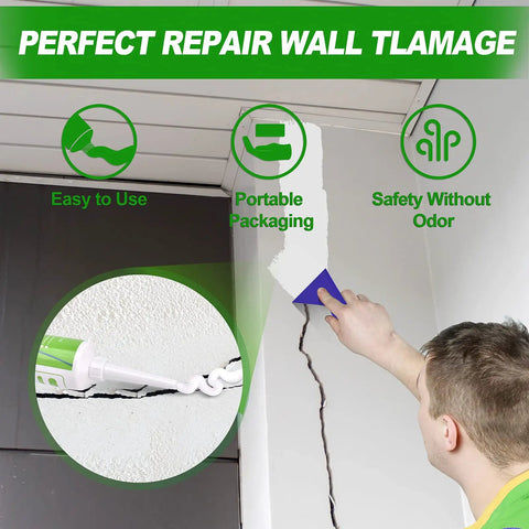 EZ Drywall Patch Kit With Waterproof Spackle And Heavy Duty Wall Mender applied to repair wall crack using spatula.