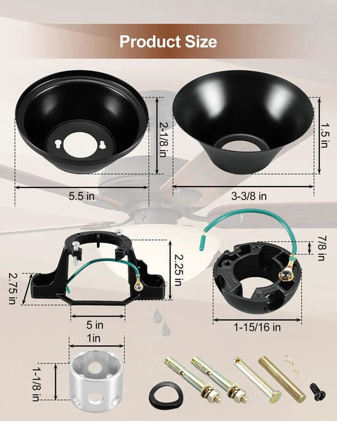 5 Piece Universal Sloped Ceiling Fan Adapter Kit For 1 Inch Rod With Mounting Bracket, Hanger Ball Top Cover And Screws, Easy Install For Sloped Ceilings Up To 42 Degrees