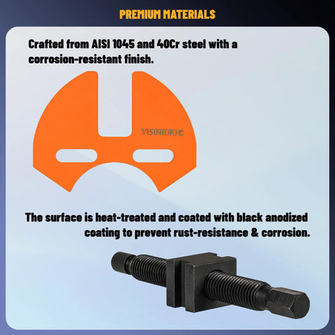 Wheel hub removal tool set: orange steel hub puller with black threaded extractor bolt