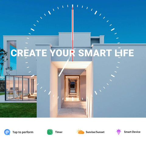 Modern home exterior with text 'Create Your Smart Life', related to Smart WiFi Light Switch 10A DIY Module For Home Automation.