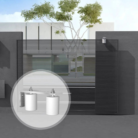 Installed Two Pack Stainless Steel Slide Gate Roller Guide with Three Inch Nylon Rollers on modern sliding gate
