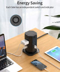 10-Foot Power Strip Tower With Eight Outlets And Five USB Ports, Dope Surge Protector With Individual Switches on desk