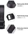 Beefy Heavy Duty Cinch Tie Down Straps With Cam Buckles 4 Pack 1m Black Nylon showing webbing, snap, and stitching details.