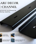 Close-up of Beefy Extra Wide 32 Inch C Channel Table Stiffeners Set Of Two For Heavy Duty Table Support showing black finish and slots.