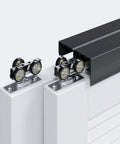 Double Sliding Pocket Door Bypass Hardware Kit 5ft Aluminum Track Pro Grade Quiet Glide Smooth Rollers Black Finish Installed View