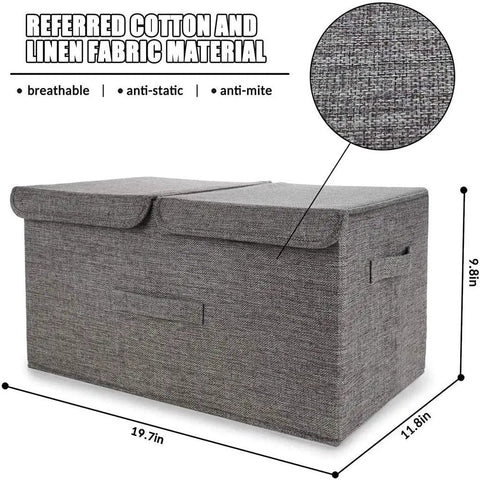 Nifty Collapsible Linen Fabric Storage Basket With Sturdy Foldable Design For Clothes Toys Shoes Books Towels And Magazines Sweet Home Organization Setup, grey fabric, 19.7x11.8x9.8 inches.