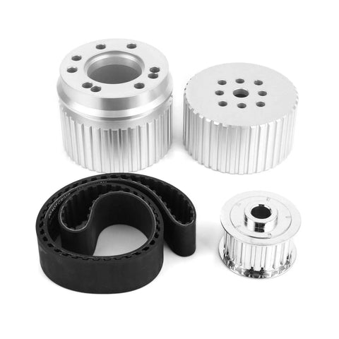 Thinking Process: aluminum alternator pulley kit with silver and black V-belt pulleys for 351C engine