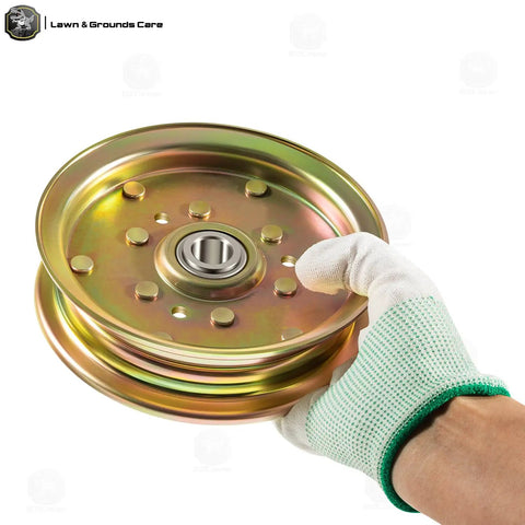 Flat Idler Pulley for Power Transmission with 1-1/16 belt groove, 5/8 bore, 5-3/4 OD held in hand, heavy-duty use