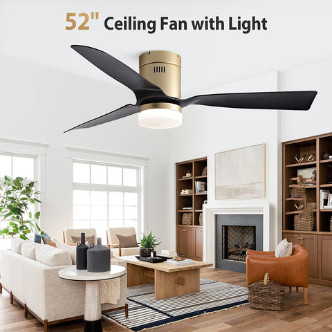 52 Inch Black Ceiling Fan With Lights And Remote, Whisper Quiet 6 Speed DC Motor, in a modern living room.