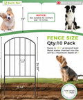 Decorative Garden Fence For Yard And Patio, Rustproof Black Metal Barrier Panels, 10-Panel Set Spanning 10.5 Feet Long By 24 Inches High, Outdoor Pet Fence For Small Animals, Easy Freestanding Lawn Border diagram with pet suitability guide.