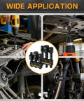 Impact Socket Adapter Set, 6-Piece With 3-Inch Extension Bit And Holder, 1/4-Inch, 3/8-Inch, And 1/2-Inch Drive Adapters Plus Universal Joints used in auto repair and DIY tasks.