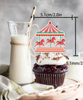 Cupcake with circus tent topper from 18 Pieces Red Glitter Fireworks Cupcake Toppers for Circus Theme Parties Clown Hot Air Balloon Carnival Tent Decor Supplies Party Ready for Baby Girl or Boy Birthday Cakes and Cupcakes next to milk jar.