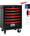Heavy Duty 20 Inch Rolling Metal Toolbox Cabinet With Six-Drawer Ball Bearing Slides, Steel Tool Storage Organizer In Black And Red For Workshop And Garage