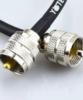 Close-up of 12 Inch RG8X Coaxial Cable Three Pack 1ft Jumpers With PL259 Male UHF Connectors Low Loss 50 Ohm