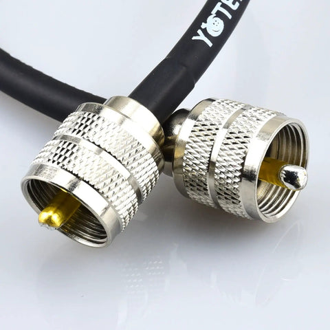 Close-up of 12 Inch RG8X Coaxial Cable Three Pack 1ft Jumpers With PL259 Male UHF Connectors Low Loss 50 Ohm