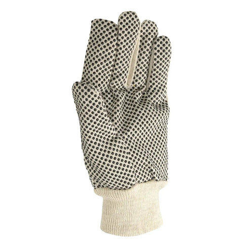 Canvas Work Gloves 6 Pair Pack With Dotted Grip For Tough Handling, Economy Utility Glove Set Elastic Wrist Seamless Palm Clute Cut Straight Thumb All Day Comfort