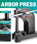 Badass 3 Ton Manual Arbor Press With Smooth Hand Wheel, Heavy Duty Cast Iron Frame And 12 Inch Capacity showcasing reversible ram and steel anvil.