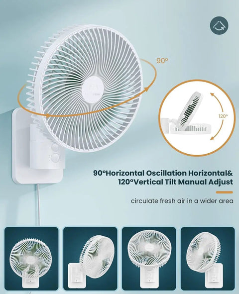 Dope 8 Inch Wall Mounted Fan With Remote, 90 Degree Oscillation, Four Speed Settings, Quiet Operation, Adjustable Tilt.