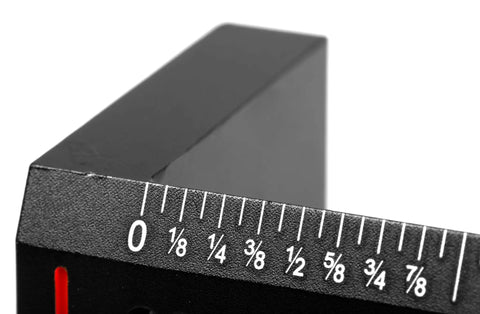 Close-up of Slick Pocket Marking Edge Ruler For Precise Parallel Lines And Mortise Layouts showing measurement markings.
