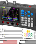 Handheld Digital Oscilloscope Kit With 2 Channel Input, 120MHz Bandwidth, 3.2 Inch TFT Display, Built In DDS Signal Generator, 250MSa Per Second Sampling, Portable On-The-Go Automotive Oscilloscope And Multimeter with screen, probes, and accessories.