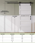 Sliding Barn Door 32 By 84 Inches White MDF With Waterproof PVC Surface 5 Panel Design installed with track kit