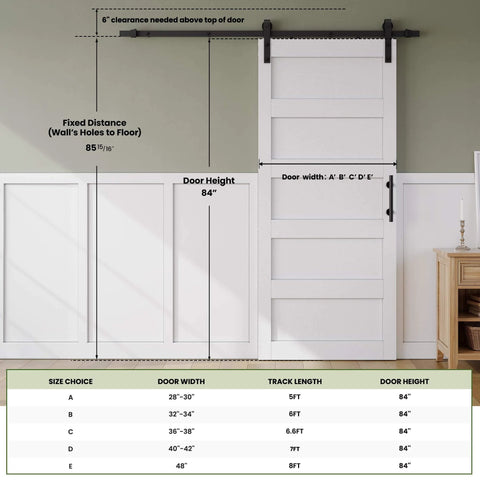 28 Inch Sliding Barn Door Kit With 5 Ft Hardware Track And Handle, Waterproof PVC Surface, Pre Drilled Holes, Installed