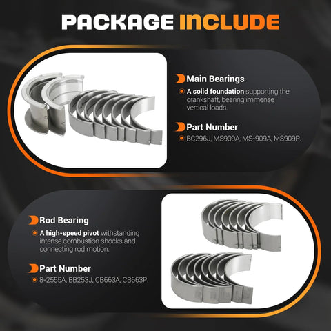 Beefed-Up Main And Rod Bearings Kit For Chevy GM 1968-2002 SBC V8 Engines 5.7L 5.0L 350 305 327 307 Drop-In OE-Quality Replacement