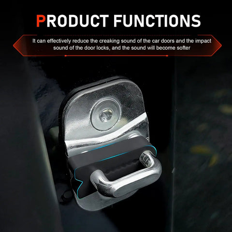 Tight 4 Piece Car Door Lock Covers Silences Rattling Clunks Smoothly Doubling as Shock Absorber Bumpers on door lock.