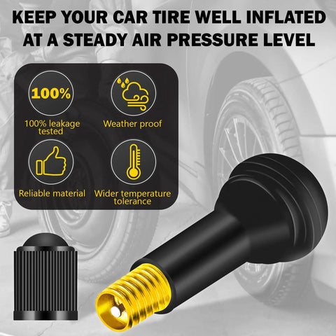 Tubeless Tire Valve Stems Set Of 100 Pieces TR412 TR413 TR414 Rubber Black Snap In Valves For 0.453 Inch Rim Holes