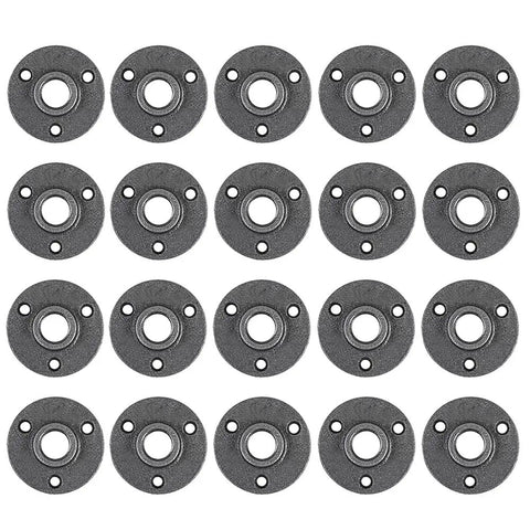 20 Pack One Half Inch Malleable Cast Iron Pipe Flanges for Threaded Black Pipes and Fittings DIY Steampunk Industrial Vintage Style