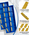 Heavy Duty 20Pcs MGMN150-G Carbide Grooving Cut-Off Inserts 4mm Wide 16mm Long 1.5mm Thick 0 Degree Lead Angle With CVD Yellow Coating in blue box