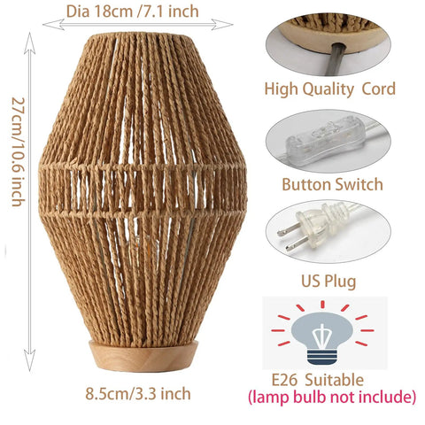 Boho Table Lamps For Bedroom And Living Room With Natural Woven Basket Lanterns And Paper String Shades Compact Size For Nightstands End Tables And Sofa Tables Create Cozy Vibe Lighting With Warm Soft Light And Textured Rattan Finish