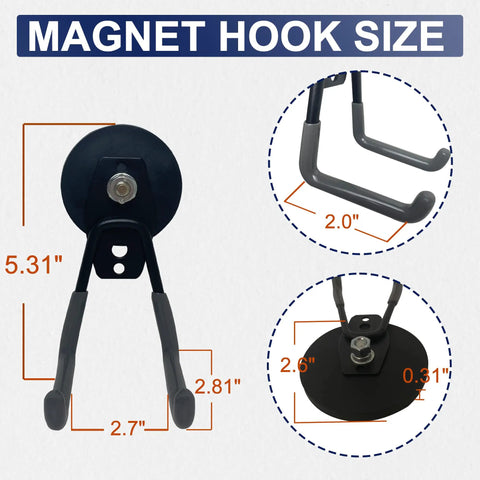 Heavy Duty Magnetic Hooks 22 Lb Strength 2 Pack Garage Hooks dimensions and size details diagram