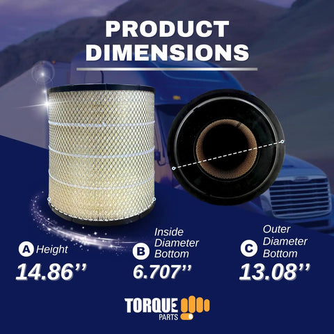 Heavy Duty Engine Air Filter For Freightliner Semi Trucks Including Columbia Coronado Argosy Century Class Models Replaces RS3518 LAF1849 AF25139M 46556 TR501 with product dimensions