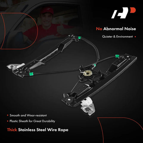 Power Window Regulator Without Motor For Dodge Grand Caravan 2008 Through 2020 Chrysler Town And Country 2008 Through 2016 Ram C V 2012 Through 2015 Rear Right Passenger Sliding Door Drop In Replacement shown with stainless steel wire rope