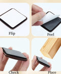 Heavy Duty Furniture Sliders For Carpet And Wood Floors 2 Inch Square Pads being flipped, peeled, checked, and placed on furniture legs.