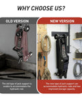 Side-by-side comparison of old and new Heavy Duty Wall Mount Jack Holder For Hydraulic Floor Jacks Sturdy Steel Bracket Wall Rack.